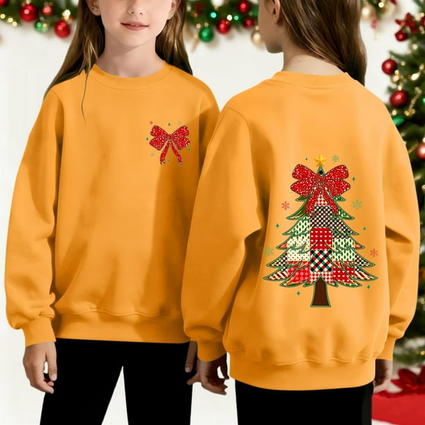 Cowsor Girls Sweatshirts Kids Cute Graphic Crewneck Pullover Tops Xmas Long Sleeve Holiday Shirts