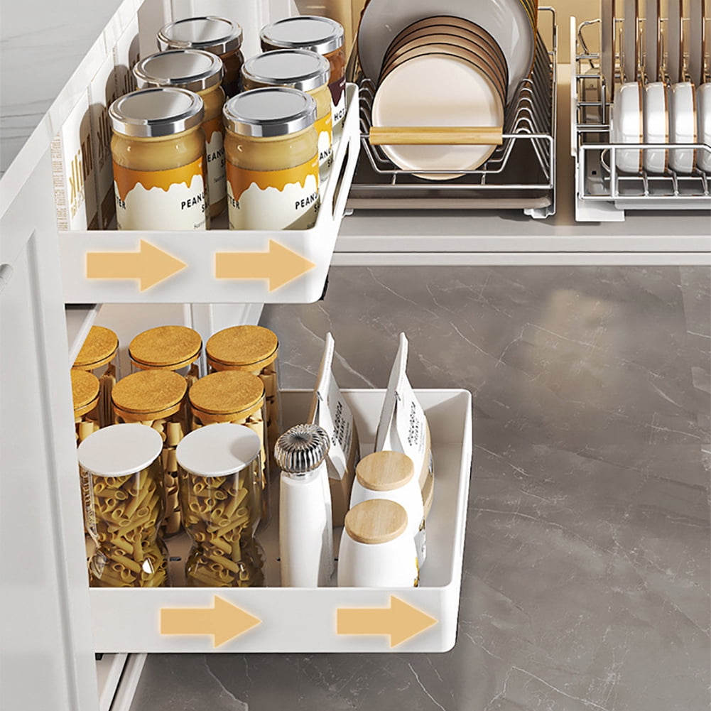 Pull Out Cabinet Organizer, Heavy Duty Slide Out Drawers Fixed With Adhesive Film, Iron Storage And Organization Slide Out Pantry Storage Drawer For Kitchen