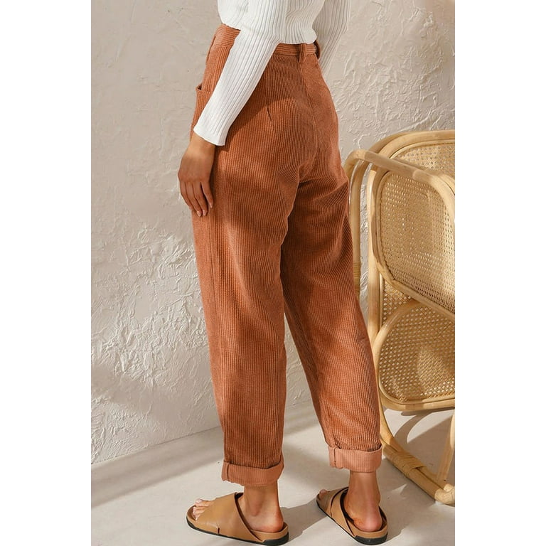 Corduroy Pants for Women High Waisted Straight Leg Trousers Casual Fall  Pants with Pockets