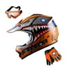 1Storm Youth Motocross Helmet Kids Motorcycle Bike Helmet HBOY Shark Orange + Goggles + MG Youth Orange Glove Bundle