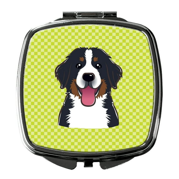 Checkerboard Lime Green Bernese Mountain Dog Compact Mirror BB1299SCM