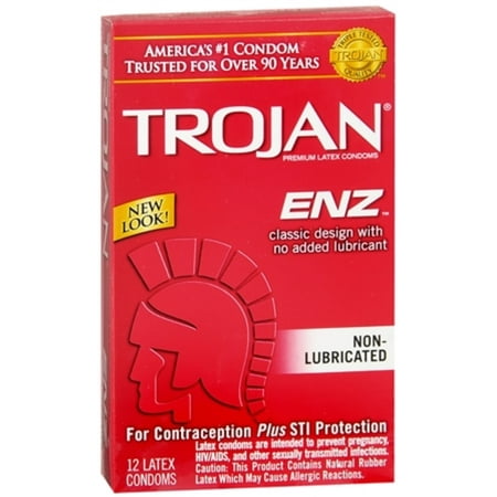 Trojan Enz Spermicidal Lubricated Latex - 4 Pack - TROJAN Enz Non-Lubricated Premium Latex Condoms 12 Each