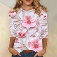 thumbnail image 2 of CYMMPU Floral Pattern 3/4 Sleeve Crew Neck Fall Trendy Shirts Loose Fit Blouses for Women Dressy Casual Tunic Tops Spring Tops Lightweight Basic Tees Pink M, 2 of 5