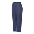 thumbnail image 4 of OSOLU Solid Color Women Casual Linen Long Pants With Elastic Waist Button Details Trousers Everyday Comfort Versatile Workout Training Joggers Bottoms, 4 of 4