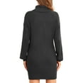 thumbnail image 4 of Vestido de suéter de cuello alto para mujer Otoño Invierno Casual suelto manga larga abombada Vestido de punto acanalado Negro L, 4 of 7