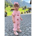 thumbnail image 6 of Cjfdfy Newborn Baby Girl Summer Fall Clothes Infant Baby Girl Outfits 0 3 6 12 18 Months Pink Waffled Knit Romper Cute Cherry Flower Embroidery Ruffled Collar Short Sleeve Jumpsuit and Headband Set, 6 of 9
