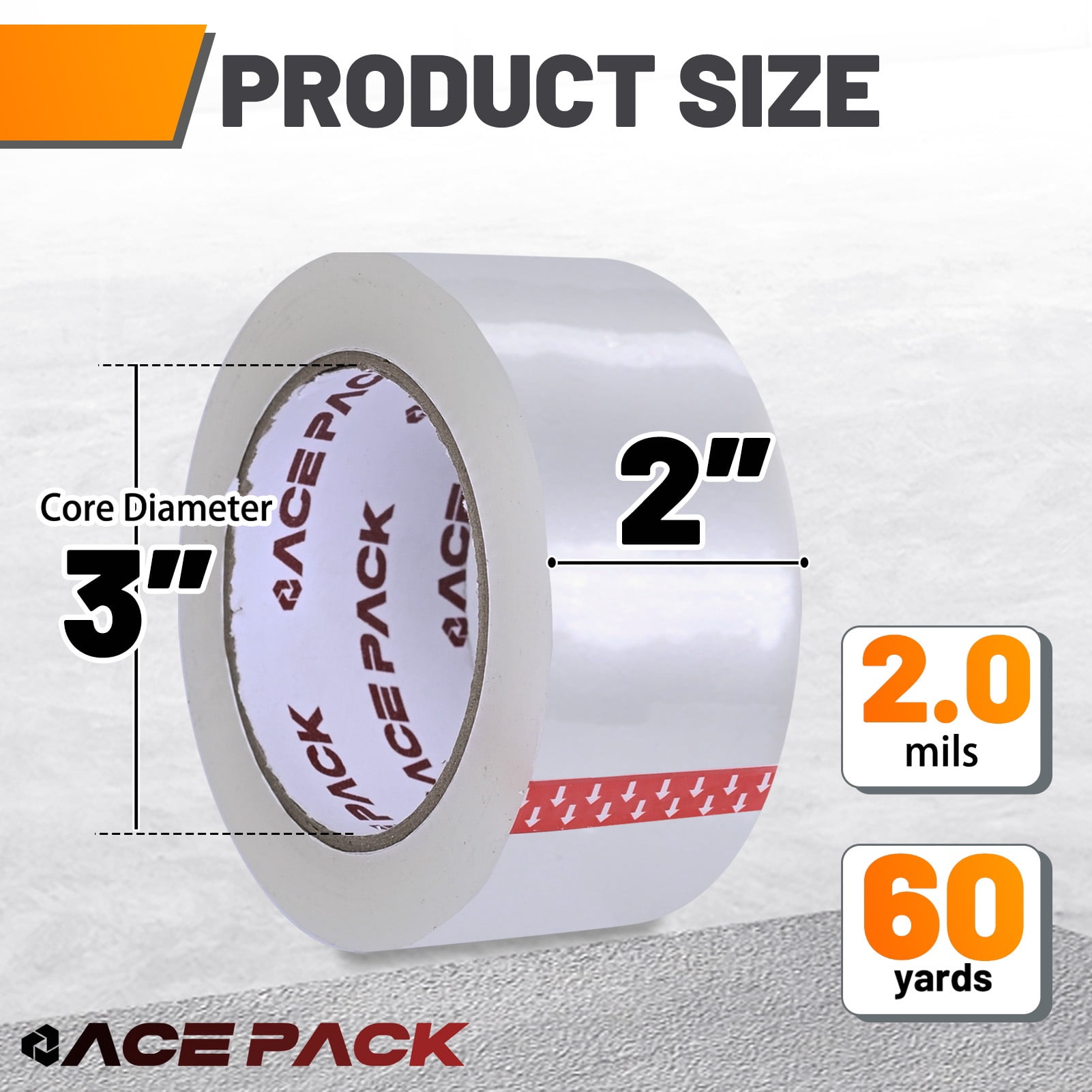Ace Pack 2" Wide x 60 Yards Per Roll, 2.0 Mil Thick Heavy Duty Clear Packing Tape Sealing Tape Shipping Tape 24 Rolls