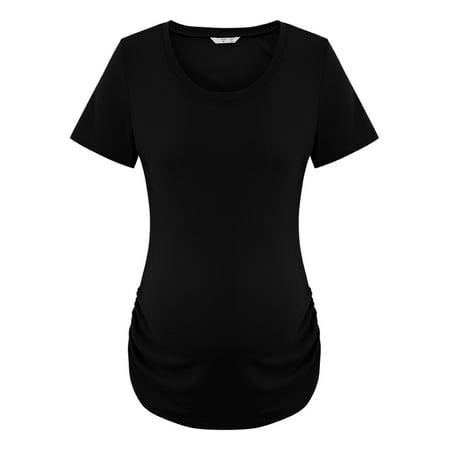 

LAPA Women s Maternity Short Sleeve Round Neck Ruched T Shirt Top