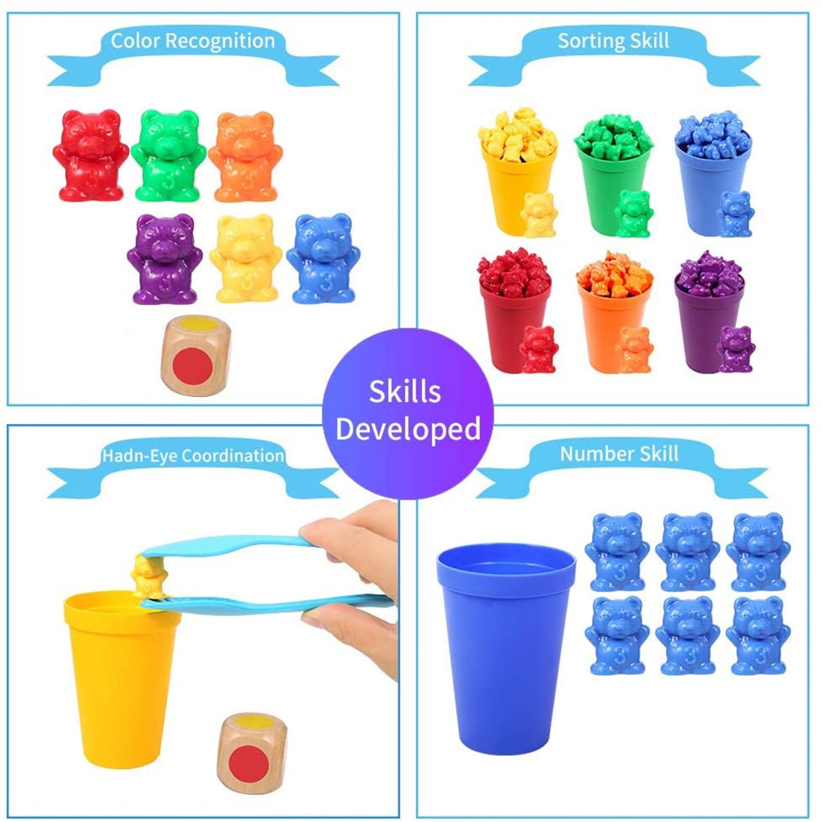 Rainbow Counting Bears with Matching Sorting Cups Dices and Tweezers Counting Bears Set Montessori Rainbow Matching Game Educational Color Sorting Toys for Toddlers Babies by MYCeator 71 Pcs Rainbow Counting Bears with Matching Sorting Cups Dices and Tweezers Counting Bears Set Montessori Rainbow Matching Game Educational Color Sorting Toys for Toddlers Babies by MYCeator 71 Pcs