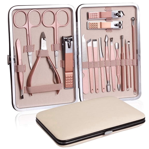 Nail Clippers for Men Women, 18 in 1 Stainless Steel Nail Kit Professional Manicure Pedicure Kit with Nail Scissors, Cuticle Trimmer, Leather Case, Portable Travel Home