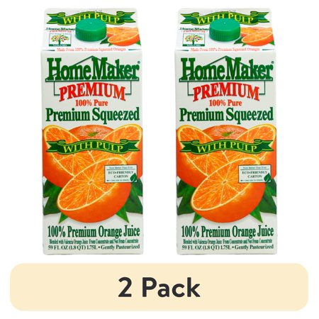 (2 pack) HomeMaker, Premium Squeezed Orange Juice with Pulp, Refrigerated 59 oz Carton Box
