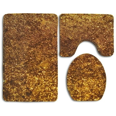 GOHAO Gold Highlights 3 Piece Bathroom Rugs Set Bath Rug Contour Mat and Toilet Lid Cover