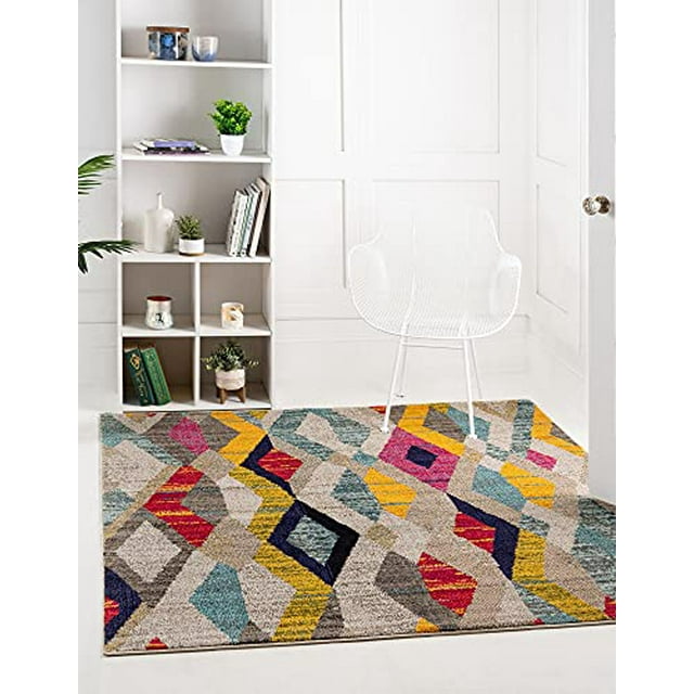 Unique Loom Sedona Collection Tapis Carré Géométrique Abstrait (6' x 6'), 6 Pieds, Multi/Beige