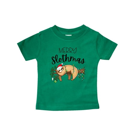 

Inktastic Merry Slothmas Cute Christmas Sloth in Hat with Lights Gift Baby Boy or Baby Girl T-Shirt