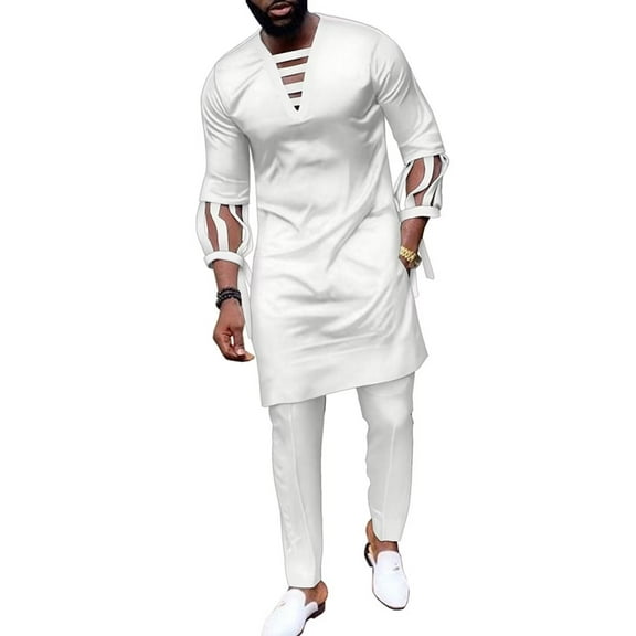 Men's African Suit Dashiki Shirts and Pants 2 Piece Set Long Sleeve Ankara Party Tribal Outfits WYN1971