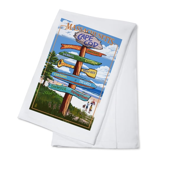 Decorative Tea Towel, Apron Cape Cod, Massachusetts, Destinations Sign (Version 2), Unisex, Adjustable, Organic Cotton
