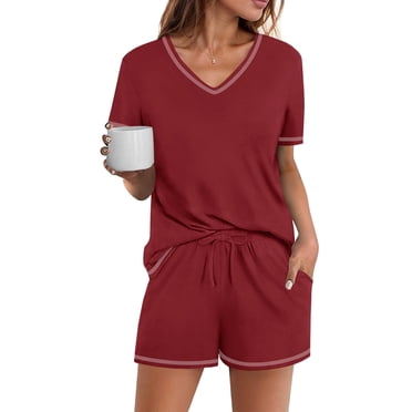 Ekouaer Womens Pajamas Sets Soft Pjs Short Sleeve Lounge Sets Casual Two Piece Pjs With Pockets