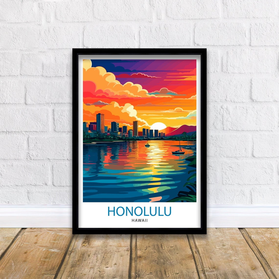 Honolulu, Hawaii Travel Print| Honolulu Wall Decor Honolulu Poster Hawaii Travel Prints Honolulu Art Print Honolulu Illustration Honolulu, Poster Only