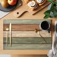 thumbnail image 2 of Placemats 1 Pack, Farmhouse Sage Green Brown Woven Placemat, Linen Place Mats for Kitchen/Dining Tables, Vintage Wooden Striped Washable Table Mats for Party, 2 of 8