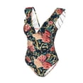 thumbnail image 4 of Yiaed Rose Flowers Print Women's Ruffled One Piece Swimsuit V Neck Swimwear Slimming Monokini for Woman-Large, 4 of 8