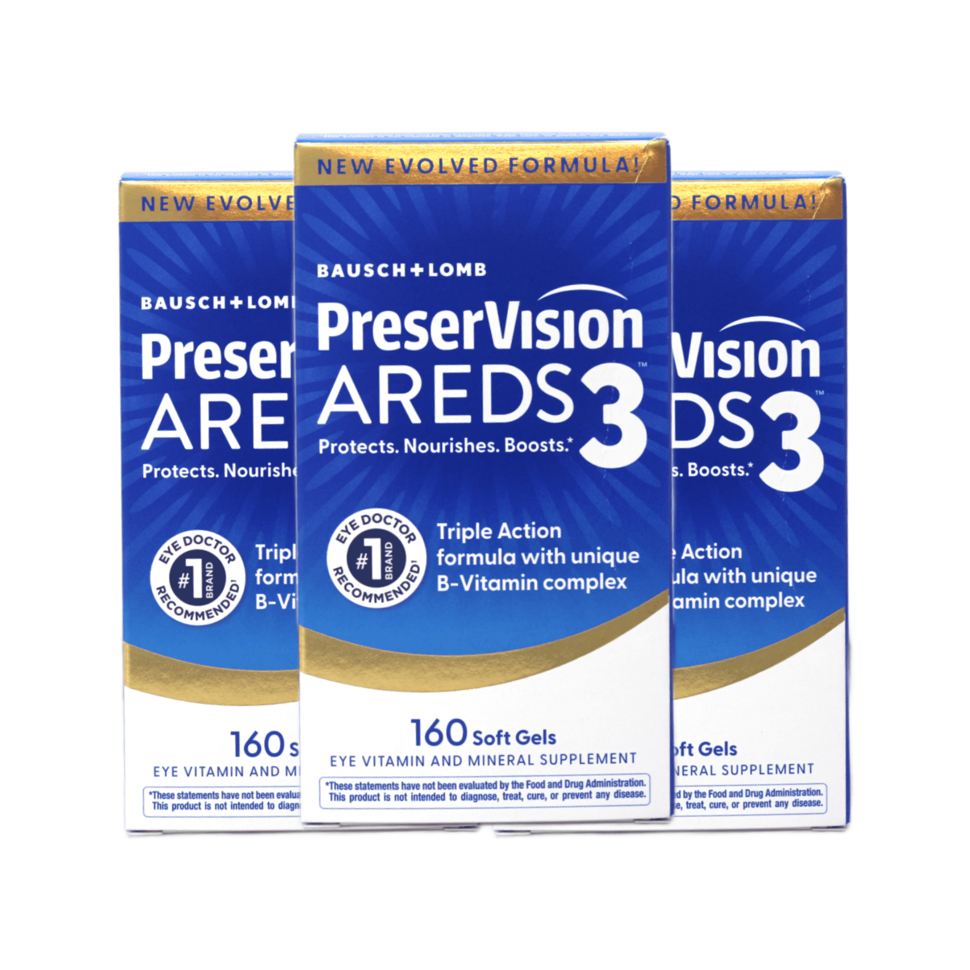 PreserVision AREDS3 Eye Vitamins, #1 Eye Doctor Recommended, AREDS2 Formula with Additional 8 B-Vitamin Complex, Promotes Healthy Cellular Eye Function, 3-in-1 Macular Supplement, 160 Softgels 3 Pack