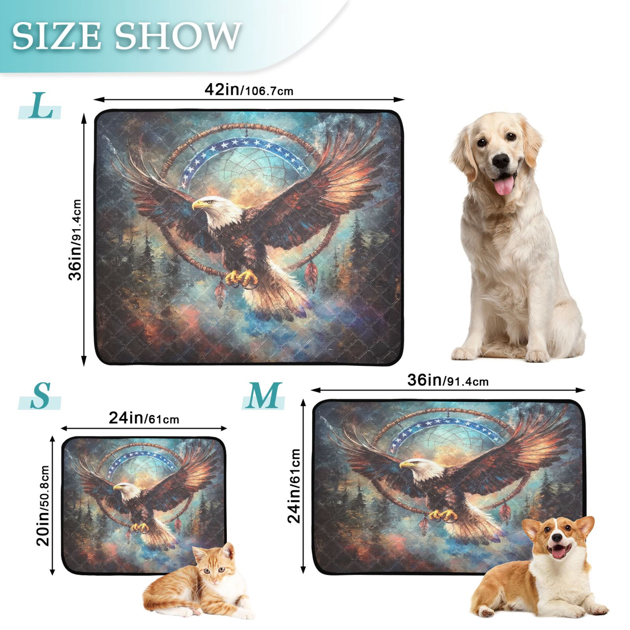 Qxltty Eagle Soaring in The Sky Cat litter Pads Pet Set of 3 Diaper Mats Center Anti-leakage Layer Absorbent Soft and Comfortable
