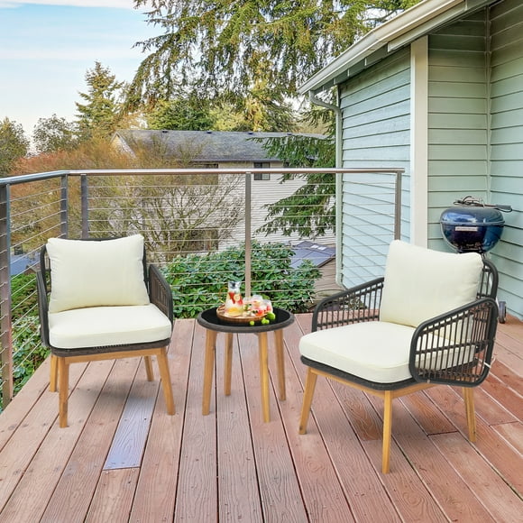 Costway Ensemble de Mobilier de Patio 3 Pcs avec Chaises Rembourrées et Table d'Appoint en Verre Trempé