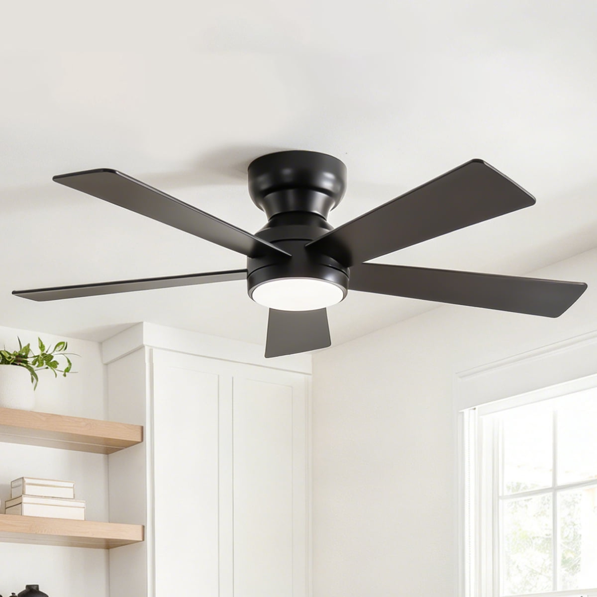 46" Flush Mount Ceiling Fan with Lights Remote Control,Quiet DC Motor 6 Plywood Blade Ceiling Fans 6 Speed Levels,Reversible Ceiling Fan,for Patio Living Room, Bedroom,Office,Indoor.( SLIVER)