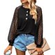 thumbnail image 1 of Pullover mujer Top linterna manga botón delantero transpirable ahueca hacia fuera encaje empalme otoño superior para dama negro M, 1 of 8