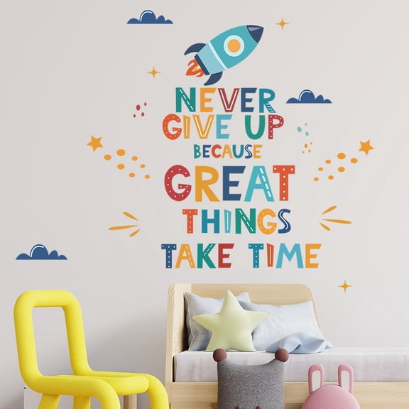 Inspirational English Alphabet Rocket Wall Decal for Kids' Room & Kindergarten - Removable Motivational Quote Wall Sticker