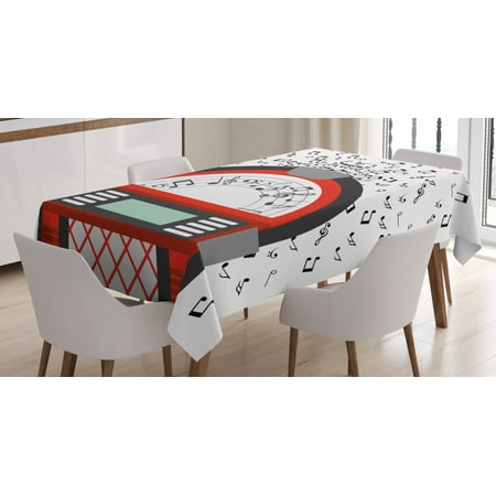

Jukebox Tablecloth Cartoon Party Music Antique Old Vintage Retro Box with Notes Artwork Rectangular Table Cover for Dining Room Kitchen 60 X 84 Inches Red Black Grey and White by Ambesonne