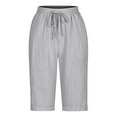 thumbnail image 4 of vigerkar Cotton Linen Shorts for Women Summer Fashion Elastic Waist Casual Loose Fit Drawstring Bermuda Short Pants Vacation Beach (Grey, XXL), 4 of 5