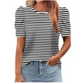 thumbnail image 2 of JTZGDY Womens Summer Tops Casual Puff Short Sleeve Striped/Polka Dot Print Crewneck Tunic Blouse Trendy Oversized Graphic T-Shirts Fashion 2025 Clothes Black#04 M, 2 of 6