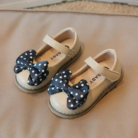 

DancePeanut Spring Kids Girls Elegant Polka Dots Butterfly-Knot Casual Shoes Children Girls Soft Sole Hook & Loop Flats Size 21-30