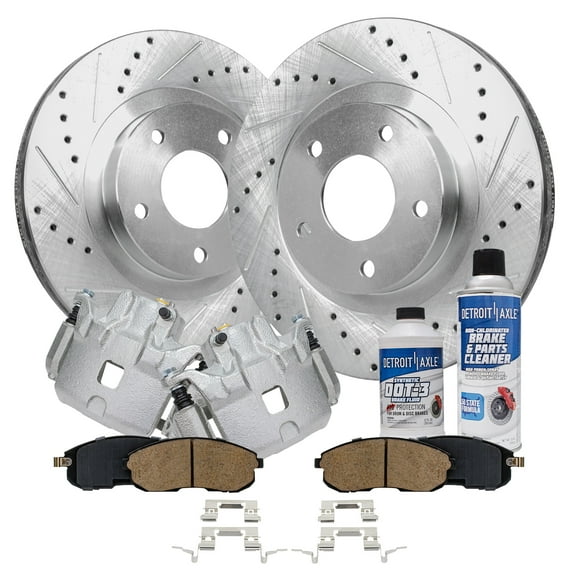 Detroit Axle - Front Brake Kit for 02-06 Nissan Altima 2002-2003 Maxima 2002-2004 Infiniti I35 Drilled & Slotted Brake Rotors Brake Calipers w/Brackets Ceramic Brakes Pads Replacement