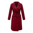 thumbnail image 5 of Women's 2025 Bohemian Style Double Breasted Wool Blend Coat, Mid-Length Trench Coat with Lapel Collar, Slim Fit Overcoat, Elegant Fall Winter Outerwear, Classic Solid Color (Belt Not Include) Wine L, 5 of 6