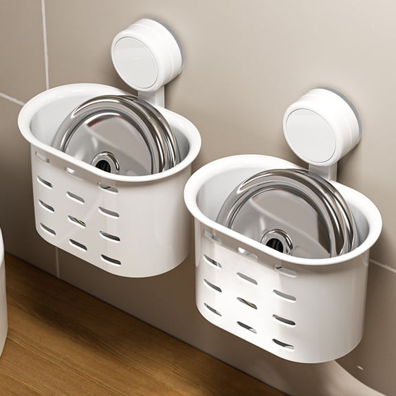 Light Ashy Suction Cup Bathroom Storage Rack, Wall Mounted Removable Shower Organizer Shelf For Toiletries