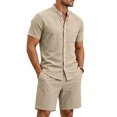thumbnail image 4 of Maqroz 2 Piece Linen Shorts Set for Men Button Down Short Sleeve Shirt Elastic Waist Shorts Fashion Solid Casual Breathable Daily Wear with Pockets, 4 of 9