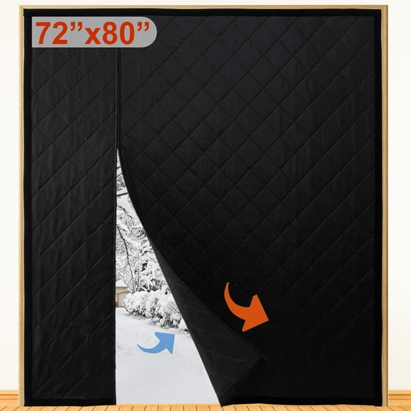 Reversible Wide Magnetic Thermal Insulated Door Curtain for Winter,Thicken Polyester Fiberfill & Heavy Duty Oxford Cloth,Temporary Window Insulation Cover Curtain for French Sliding Door,74”x81”