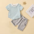 thumbnail image 2 of Utoimkio Toddler Baby Boys Summer Clothes Short Sleeve Striped Print T-Shirt Tops+Short Pants Two Piece Summer Outfit Set, 2 of 9