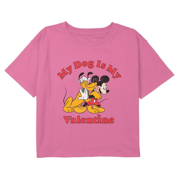 Girl's Mickey & Friends Valentine's Day Dog Graphic Cropped T-Shirt