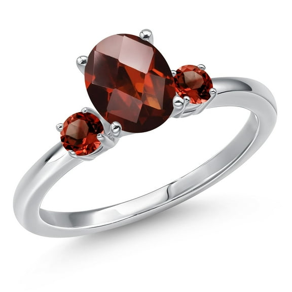 Gem Stone King 14K White Gold Red Garnet Engagement Ring for Women | 1.83 Cttw | Oval Checkerboard 8X6MM | Gemstone January Birthstone | Size 5