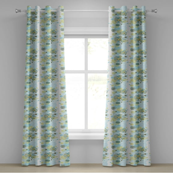 Ambesonne Summer Grommet Curtain, Chamomiles Wild Flower, 50" x 84", Pale Green Dark Green