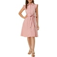 thumbnail image 2 of MODA NOVA Juniors Wear to Work Ruffled Sleeve Button Down Belted Knee Length Shirt Dress, 2 of 6