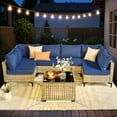 thumbnail image 2 of Ovios 7 Pieces Outdoor Patio Furniture Wicker Conversation Sectional with Solar Lamps Coffee Table for Backyard, 2 of 9