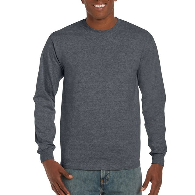 Gildan Mens DryBlend Long Sleeve T-Shirt, L, Dark Heather