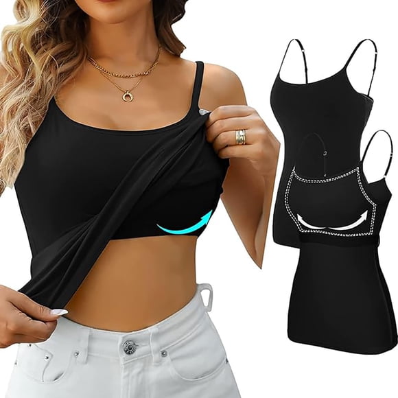 Pack de 2 camisetas interiores de tirantes finos para mujer, camiseta básica sin mangas con tirantes finos y tiras ajustables para mujer (L)