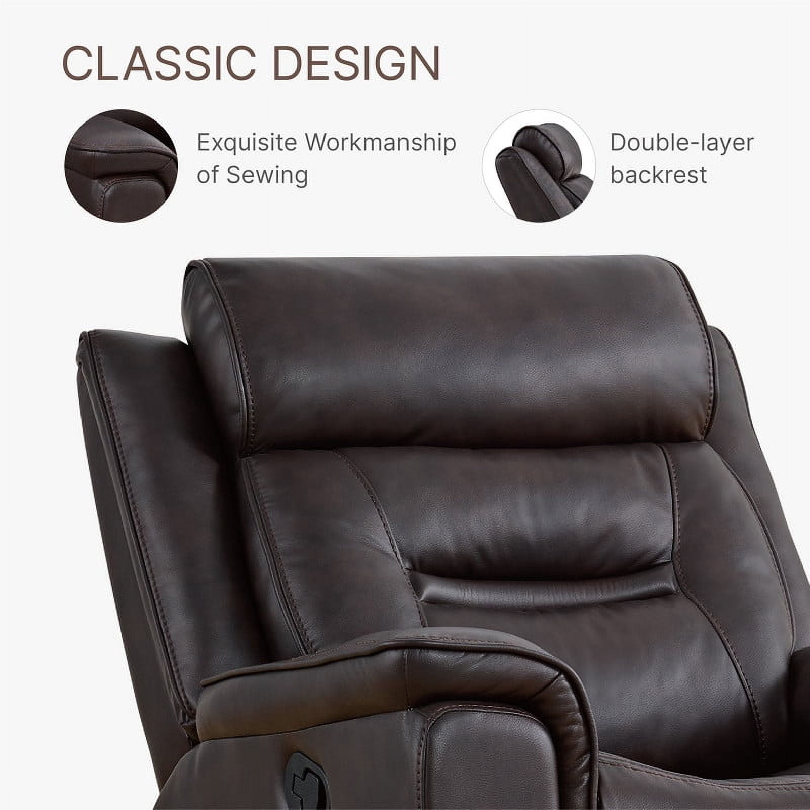CHITA Recliner Chair for Adults Swivel Rocker Recliner for Living Room Faux Leather Home Theater Seating, Dark Brown