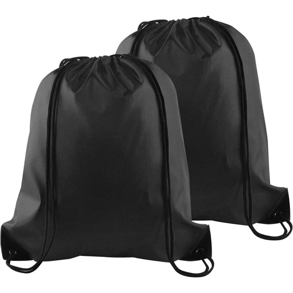 mirlewaiy 2 Pcs Drawstring Backpack Bags Sports Cinch Sack String Backpack Storage Bags for School Gym Traveling (Black)