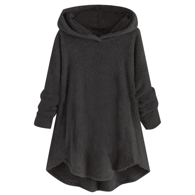 Mrat Mignonnes Chandails à Capuchon pour Adolescentes Mode Hiver Chandail Col Rond Manches Longues Blouse à Capuche Zippée Chandail en Molleton Femmes P-67 Noir 4TG
